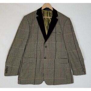 Inserch Houndstooth XL Blazer Black/Brown/Burgundy Velvet Lapel Sport Coat